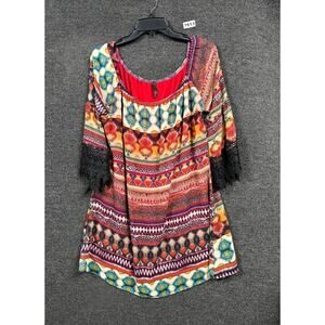 Voll Shift Dress Split Handkerchief Sleeve Womens Size XL Multicolor Boho